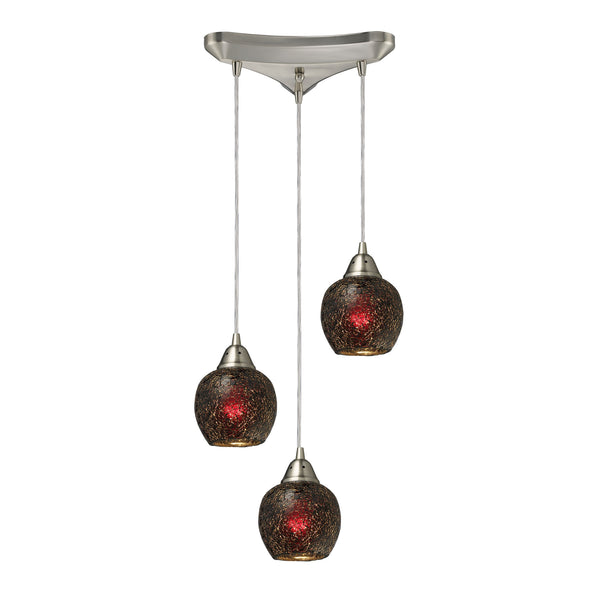 Fission 3 Light Pendant In Satin Nickel And Wine Glass