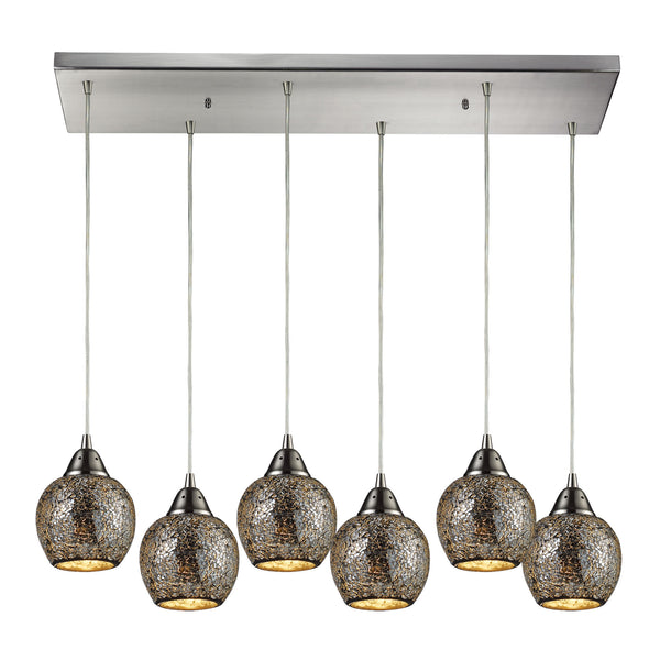 Fission 6 Light Pendant In Satin Nickel And Silver Glass