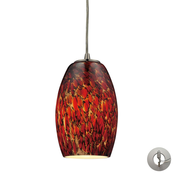 Maui 1 Light Pendant In Satin Nickel And Ember Glass - Includes Recessed Lighting Kit