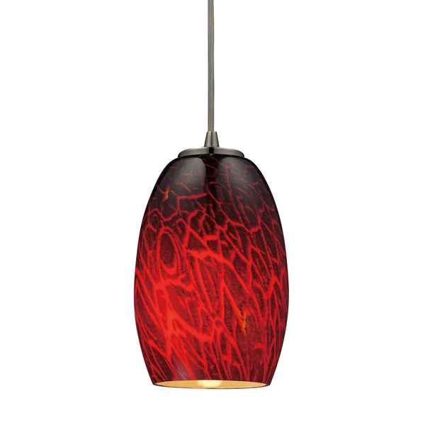 Maui 1 Light Pendant In Satin Nickel And Firebrick Glass
