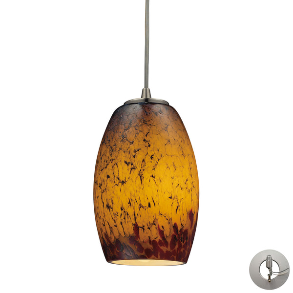 Maui 1 Light Pendant In Satin Nickel And Sunset Glass - Includes Recessed Lighting Kit