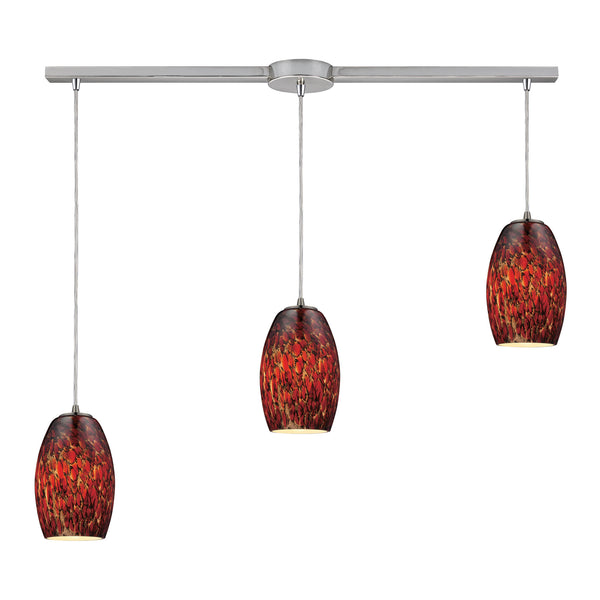 Maui 3 LED Light Pendant In Satin Nickel And Ember Glass