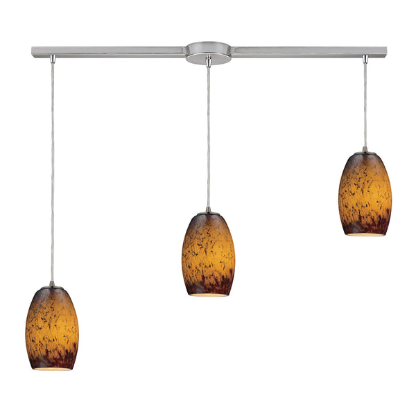 Maui 3 Light Pendant In Satin Nickel And Sunset Glass