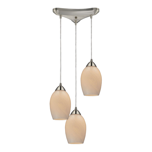 Favela 3 LED Light Pendant In Satin Nickel And Cocoa Glass