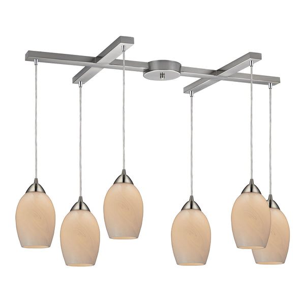 Favela 6 LED Light Pendant In Satin Nickel And Cocoa Glass