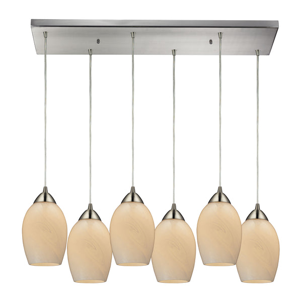 Favela 6 LED Light Pendant In Satin Nickel And Cocoa Glass