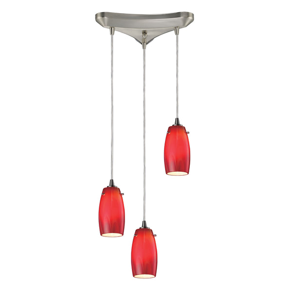 Favelita 3 Light Pendant In Satin Nickel And Cherry Glass
