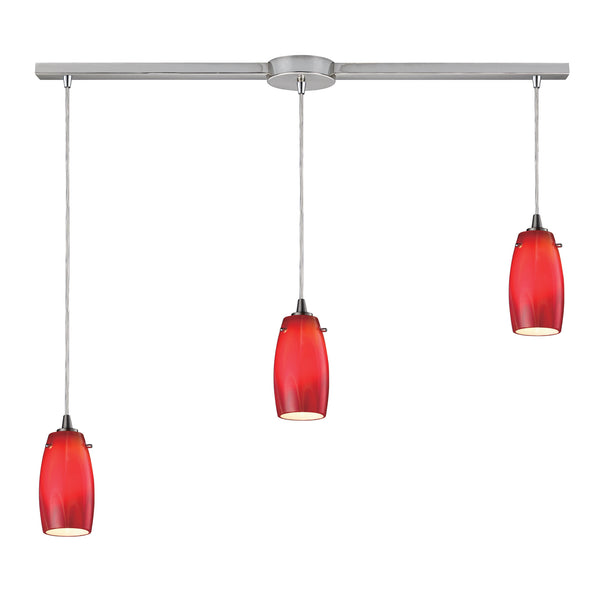 Favelita 3 Light Pendant In Satin Nickel And Cherry Glass