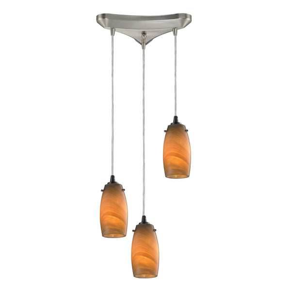Favelita 3 Light Pendant In Satin Nickel And Honey Melon Glass