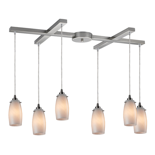 Favelita 6 Light Pendant In Satin Nickel And Cocoa Glass