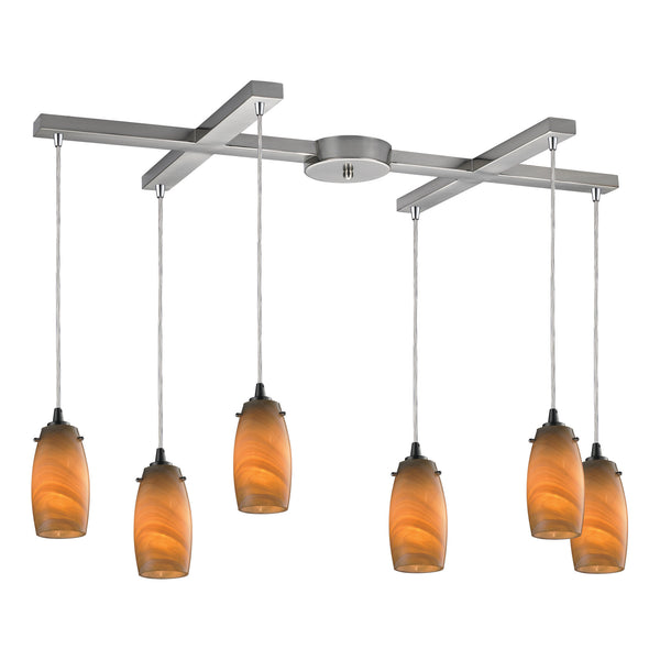 Favelita 6 Light Pendant In Satin Nickel And Honey Melon Glass