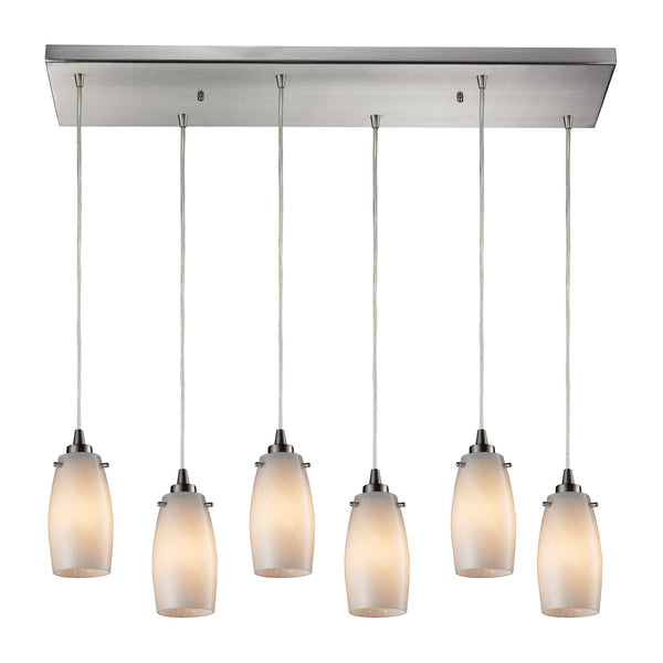 Favelita 6 Light Pendant In Satin Nickel And Cocoa Glass