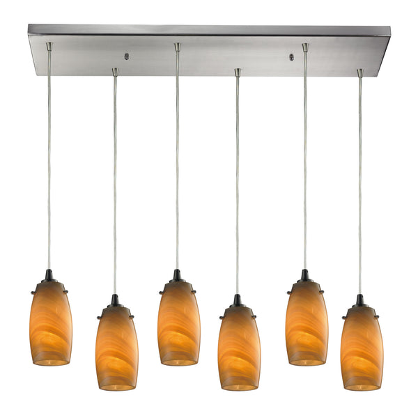 Favelita 6 Light Pendant In Satin Nickel And Honey Melon Glass