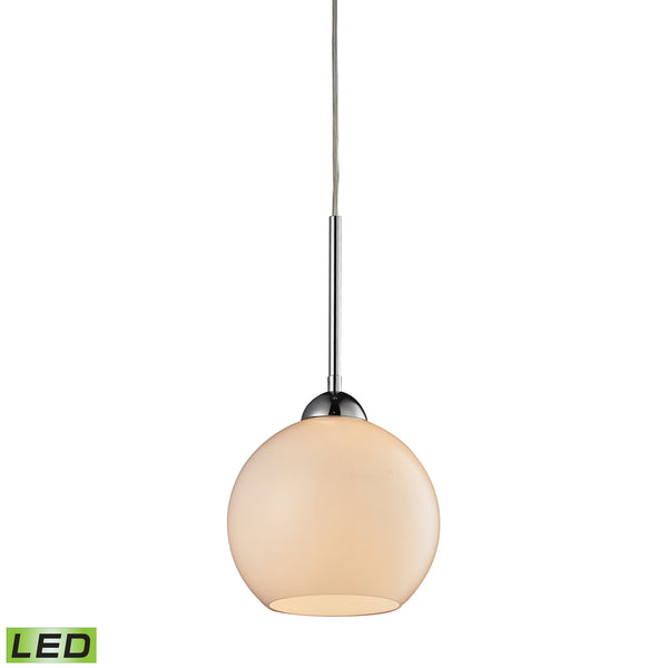 Cassandra 1 Light LED Pendant In Polished Chrome And White Glass
