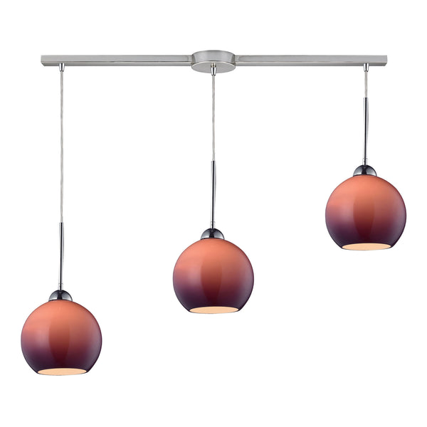 Cassandra 3 Light Pendant In Polished Chrome And Purple Glass