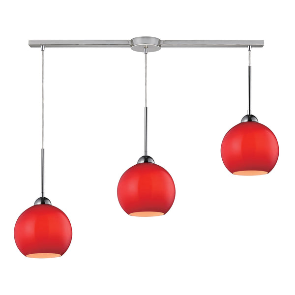 Cassandra 3 Light Pendant In Polished Chrome And Vermillion Glass