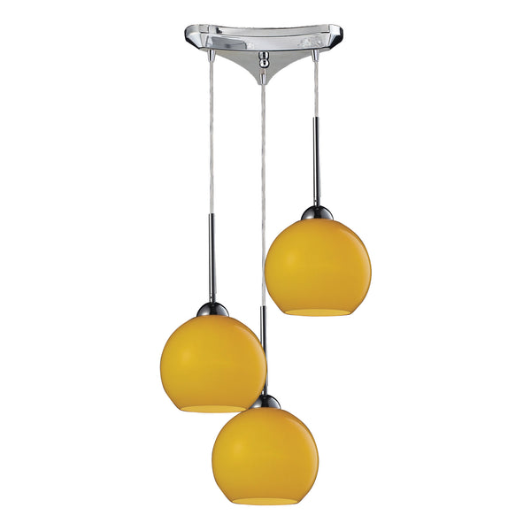 Cassandra 3 Light Pendant In Polished Chrome And Lemon Glass