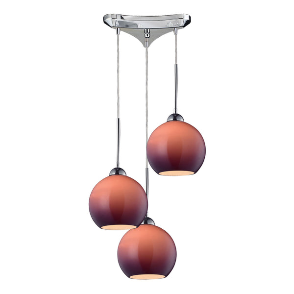 Cassandra 3 Light Pendant In Polished Chrome And Purple Glass