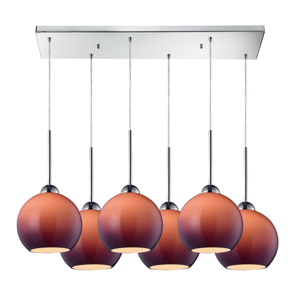 Cassandra 6 Light Pendant In Polished Chrome And Purple Glass