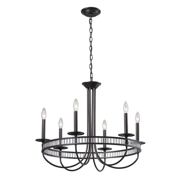 Braxton 6 Light Chandelier In Aged Bronze And Clear Ribbed Glass