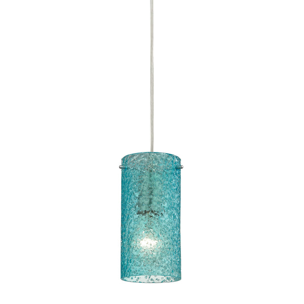 Ice Fragments 1 Light Pendant In Satin Nickel And Aqua Glass