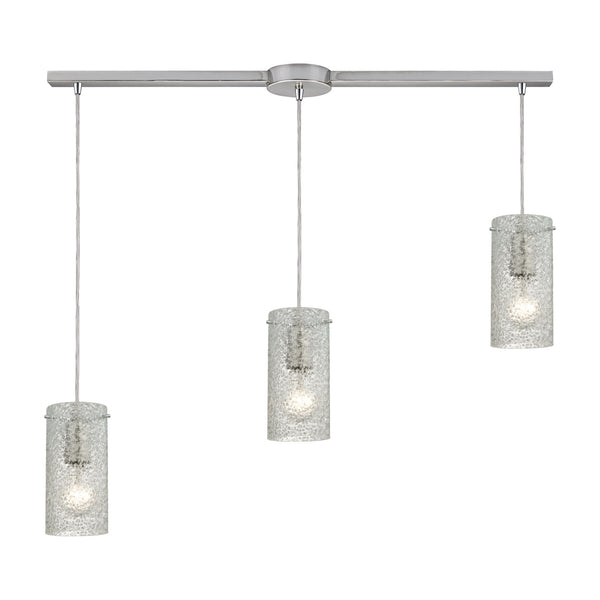 Ice Fragments 3 Light Pendant In Satin Nickel And Clear Glass