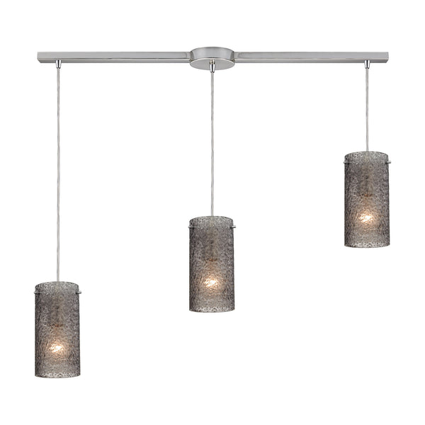 Ice Fragments 3 Light Pendant In Satin Nickel And Smoke Glass