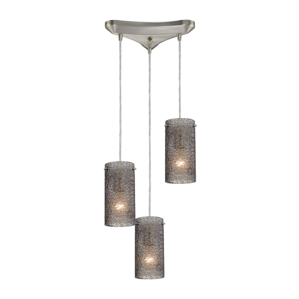 Ice Fragments 3 Light Pendant In Satin Nickel And Smoke Glass