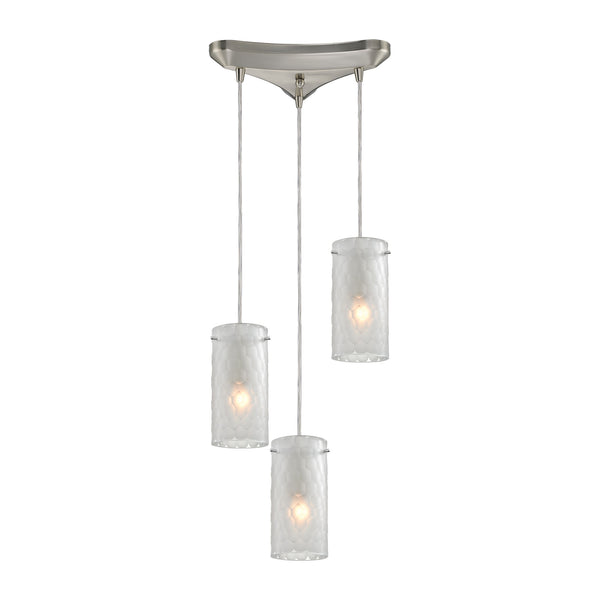 Synthesis 3 Light Pendant In Satin Nickel And Frosted Clear Glass