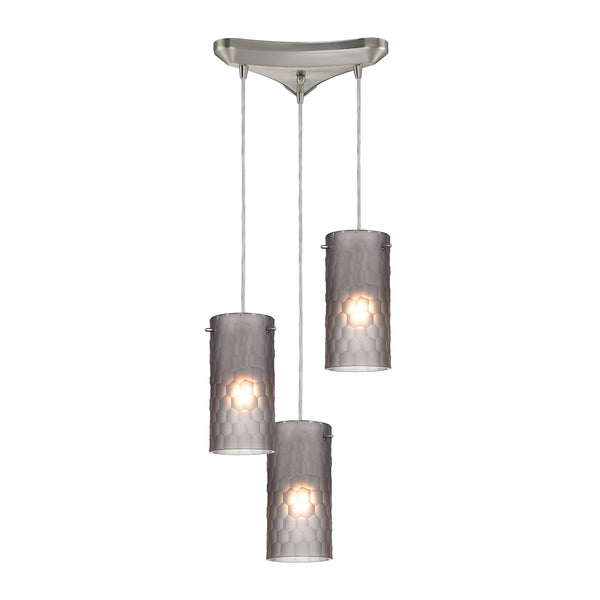 Synthesis 3 Light Pendant In Satin Nickel And Frosted Smoke Glass