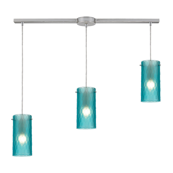 Synthesis 3 Light Pendant In Satin Nickel And Frosted Aqua Glass