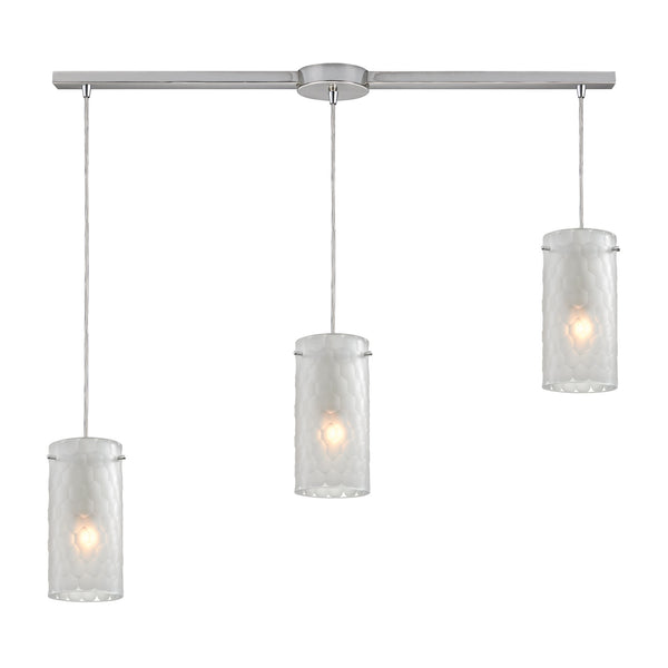 Synthesis 3 Light Pendant In Satin Nickel And Frosted Clear Glass