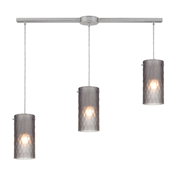 Synthesis 3 Light Pendant In Satin Nickel And Frosted Smoke Glass