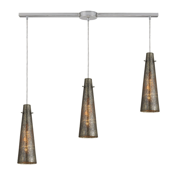 Rury 3 Light Pendant In Satin Nickel And Mercury Glass