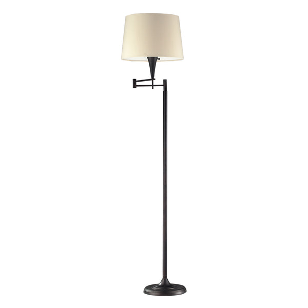 1 Light Swingarm Floor Lamp In Aged Bronze With Beige Shade