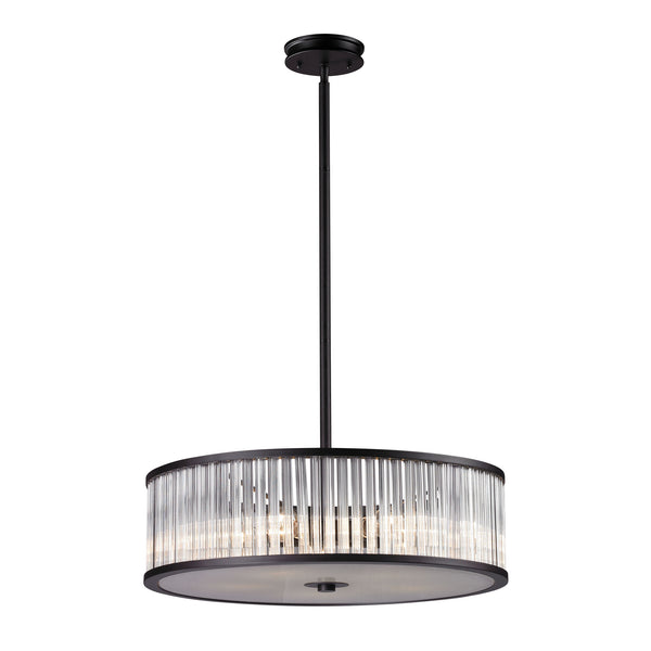 Braxton 5 Light Pendant In Aged Bronze And White Etched Glass