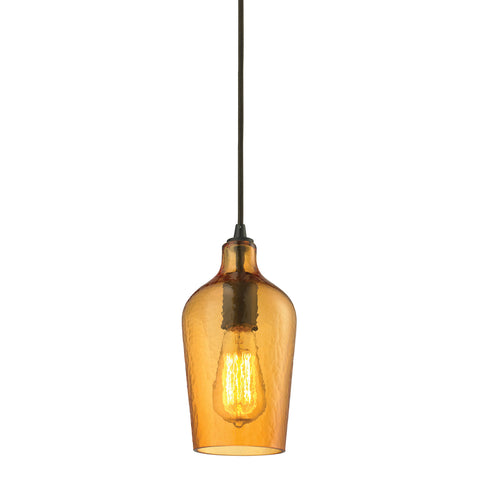 Hammered Glass 1 Light Pendant In Oil Rubbed Bronze And Amber Glass