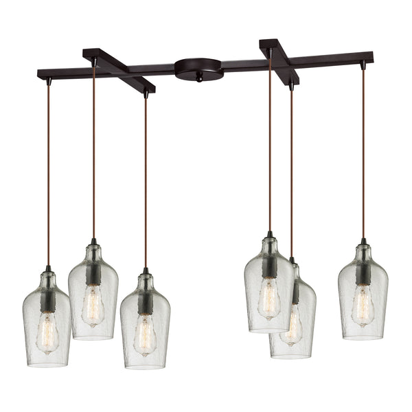 Hammered Glass 6 Light Pendant In Oil Rubbed Bronze And Clear Glass
