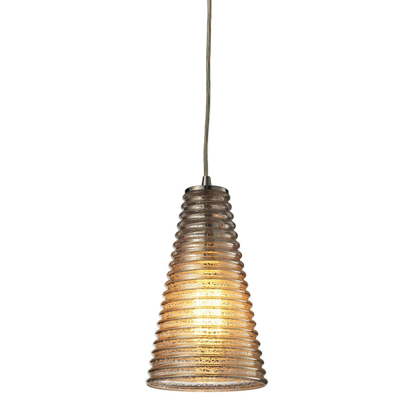 Ribbed Glass 1 Light Mini Pendant In Satin Nickel And Mercury Glass