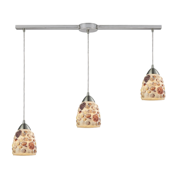 Shells 3 Light Pendant In Satin Nickel