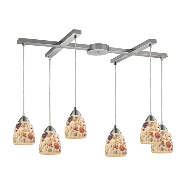 Shells 6 Light Pendant In Satin Nickel