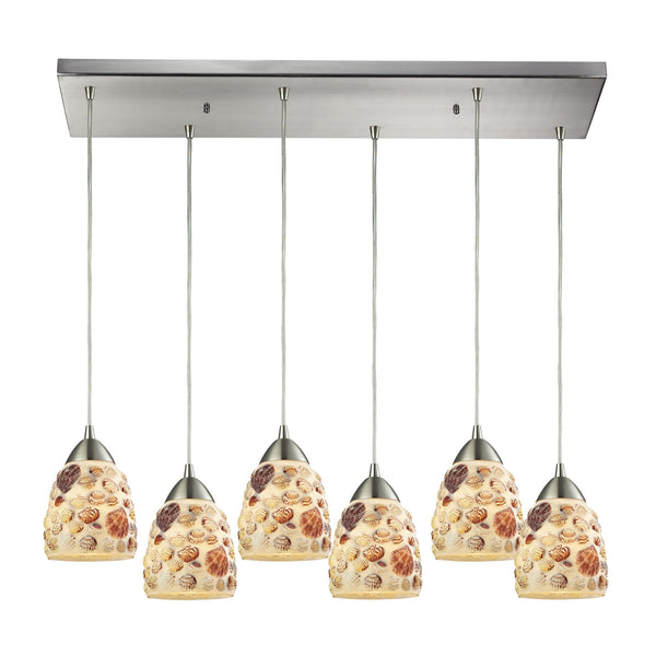 Shells 6 Light Pendant In Satin Nickel