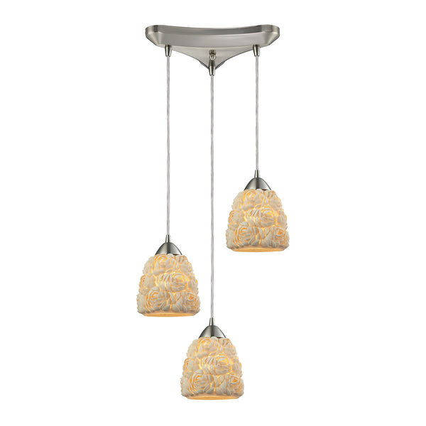 Shells 3 Light Pendant In Satin Nickel