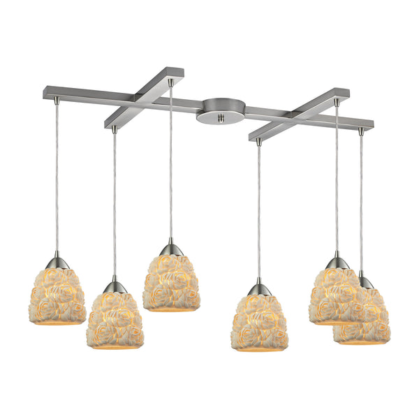 Shells 6 Light Pendant In Satin Nickel