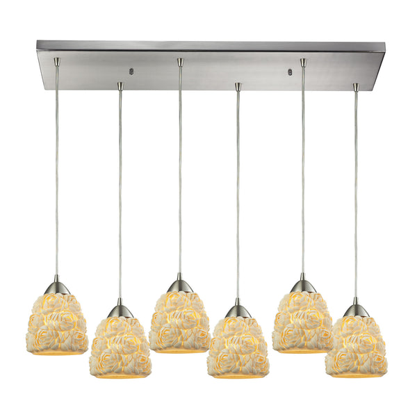 Shells 6 Light Pendant In Satin Nickel