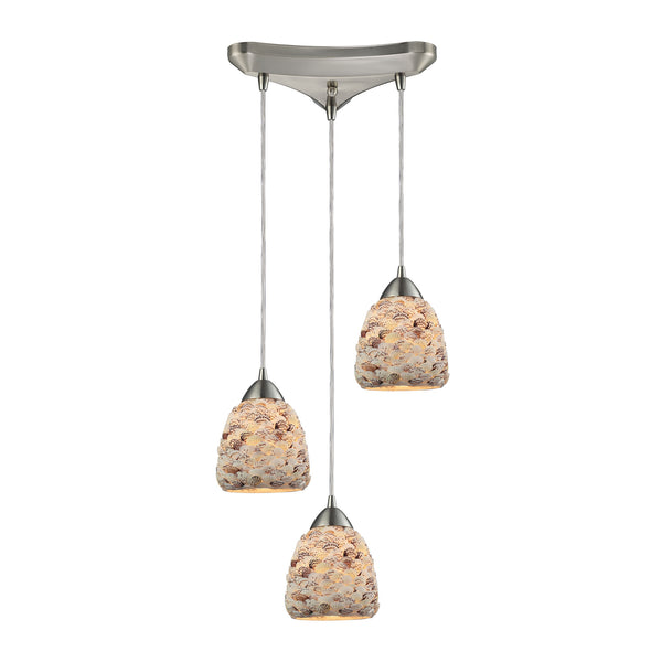 Shells 3 Light Pendant In Satin Nickel