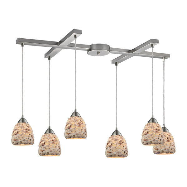 Shells 6 Light Pendant In Satin Nickel