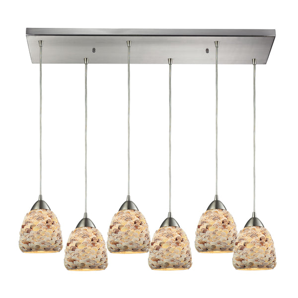 Shells 6 Light Pendant In Satin Nickel