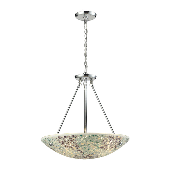 Glass Mosaic 4 Light Pendant In Satin Nickel