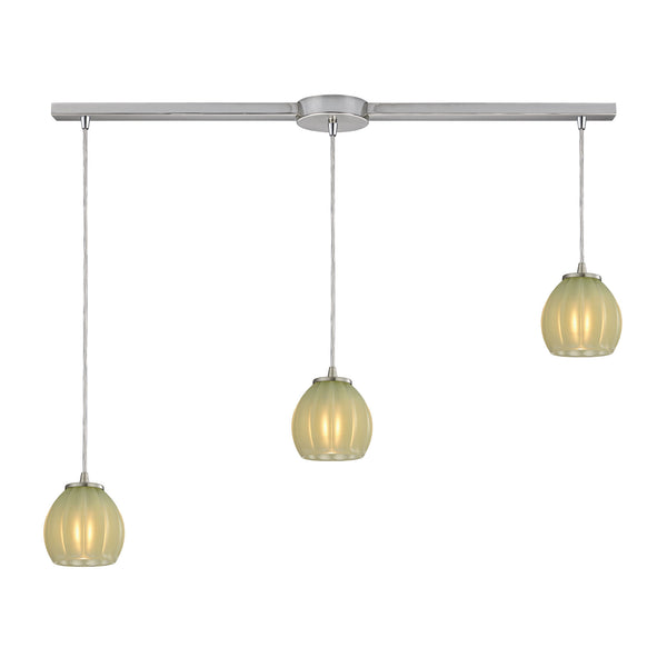 Melony 3 Light Pendant In Satin Nickel And Jade Glass